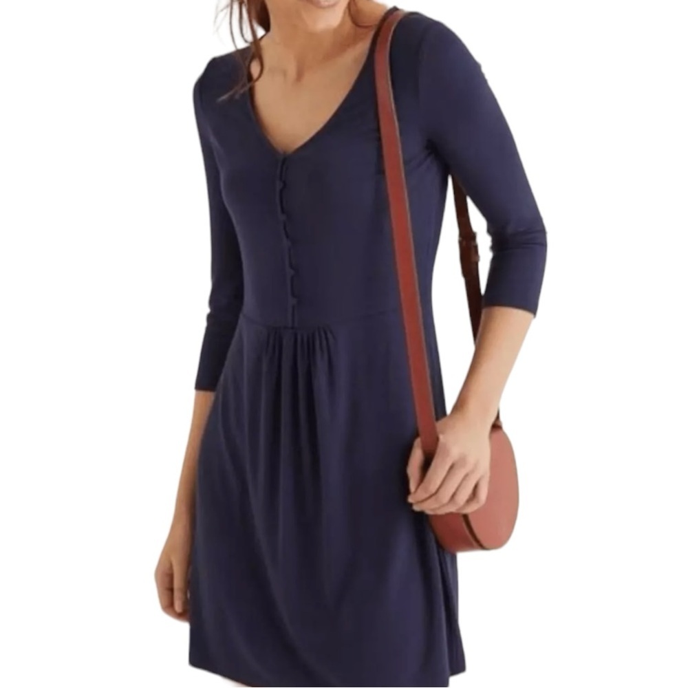 Boden Women’s Navy Blue Sabina Jersey Knit 3/4 Sleeve Fit & Flare Dress size 8